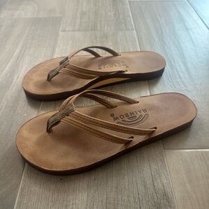 Women’s Rainbow Brown Leather Flip Flops Size Medium 6.5-7.5